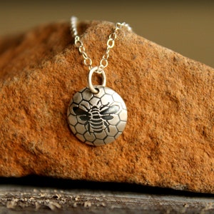 Bee & Honeycomb Necklace in Sterling Silver