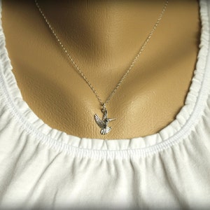 Sterling Silver Hummingbird Necklace, Bird in Flight image 4