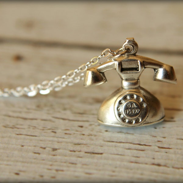 Rotary Telephone Necklace in Antique Silver