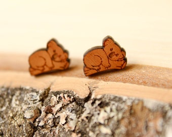 Koala Studs, Laser Cut Wood Earrings