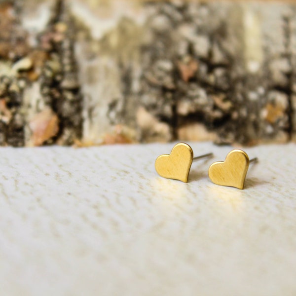 Tiny Heart Earring Studs, Available in Multiple Finishes, Stainless Steel Posts