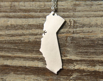 California Map Necklace, Available in Silver or Gold - California Silhouette Land Map