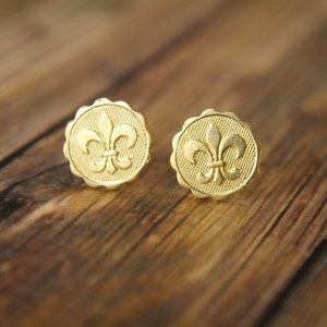 Fleur de Lis Earring Studs, Available in Raw Brass or Silver Plated Brass, Stainless Steel Posts