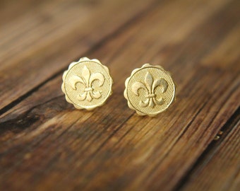 Fleur de Lis Earring Studs, Available in Raw Brass or Silver Plated Brass, Stainless Steel Posts