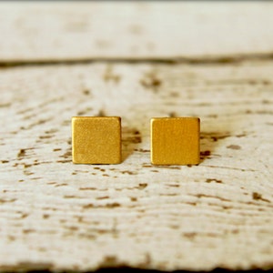 Square Earring Studs in Raw Brass , Silver Plated Brass , or Rose Gold Plated Brass - 7mm, Stainless Steel Posts, Simple Minimalist Jewelry