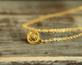 Wire Knot Necklace, Available in Silver and Gold, Tangled Ball Wire Sphere, Simple Minimalist Modern Necklace, Bridesmaid Jewelry Gift