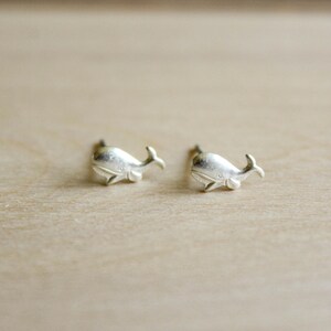 Whale Earring Studs, Available in Raw Brass or Silver Plated Brass, Stainless Steel Posts image 2