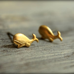 Whale Earring Studs, Available in Raw Brass or Silver Plated Brass, Stainless Steel Posts image 4