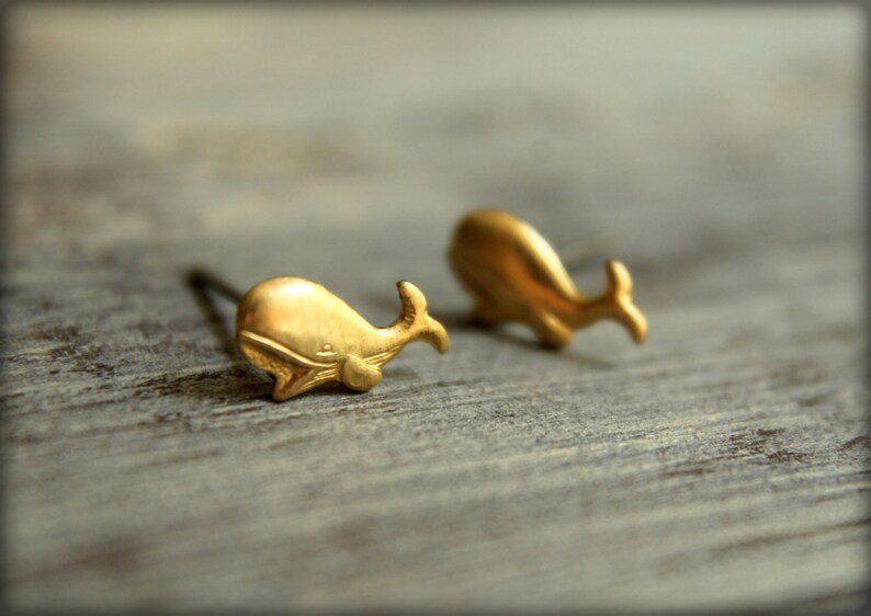 Whale Earring Studs, Available in Raw Brass or Silver Plated Brass, Stainless Steel Posts image 4