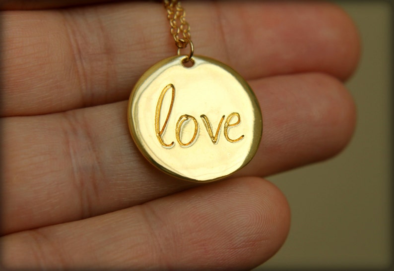 Stamped Love Necklace Available in Silver Gold and Rose Etsy