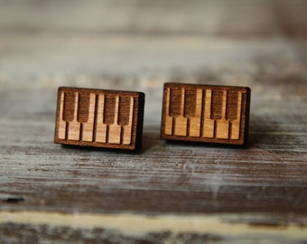 Piano Keys Studs, Laser Cut Wood Earrings