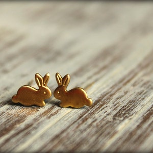 Tiny Bunny Earring Studs, Available in Raw Brass, Silver, and Rose Gold, Stainless Steel Posts