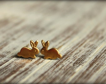 Tiny Bunny Earring Studs, Available in Raw Brass, Silver, and Rose Gold, Stainless Steel Posts