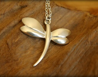 Modern Dragonfly Necklace in Sterling Silver