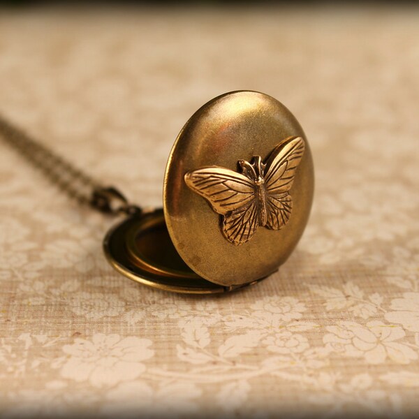 Brass Butterfly Locket Necklace