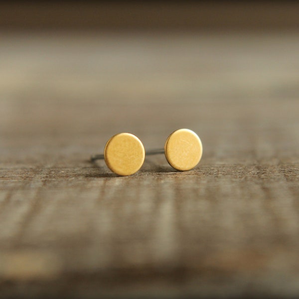 Tiniest Round Circle Earring Studs, Available in Multiple Finishes - 5mm, Stainless Steel Posts, Minimalist Clean Simple Earrings, Gold Tone