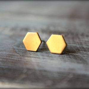 Hexagon Earring Studs, Available in Multiple Finishes, 8mm x 9mm, Stainless Steel Posts, Geometric Jewelry, Hex Shape Earrings