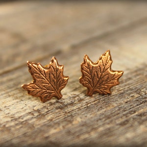 Maple Leaf Earring Posts, Available in Antique Copper, Antique Brass, Matte Gold, Matte Silver, and Raw Brass, Canadian Pride Canada  Symbol