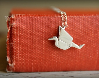 Origami Crane Necklace in Sterling Silver