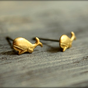 Whale Earring Studs, Available in Raw Brass or Silver Plated Brass, Stainless Steel Posts image 5