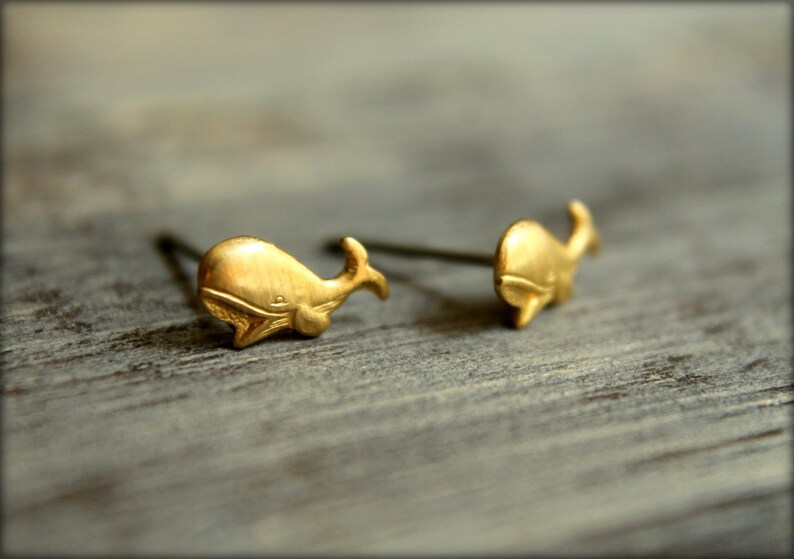 Whale Earring Studs, Available in Raw Brass or Silver Plated Brass, Stainless Steel Posts image 5