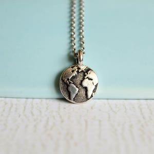 Globe Necklace in Silver, Earth Charm, World Travel Accessory image 5