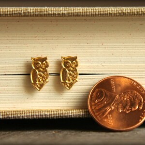 Wise Owl Earring Studs in Raw Brass, Stainless Steel Posts image 5