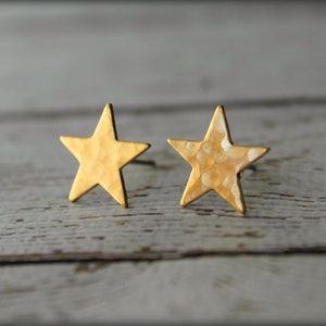 Hammered Star Earring Studs, Available in Raw Brass or Silver Plated Brass, Stainless Steel Posts