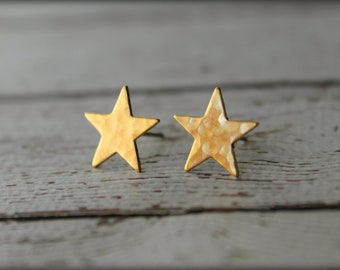 Hammered Star Earring Studs, Available in Raw Brass or Silver Plated Brass, Stainless Steel Posts