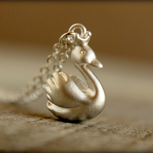 Royal Swan Necklace, Available in Matte Silver or Gold
