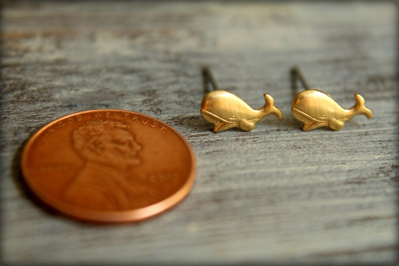 Whale Earring Studs, Available in Raw Brass or Silver Plated Brass, Stainless Steel Posts image 6