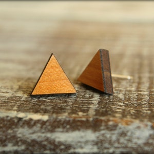 Triangle Studs, Laser Cut Wood Earrings image 2