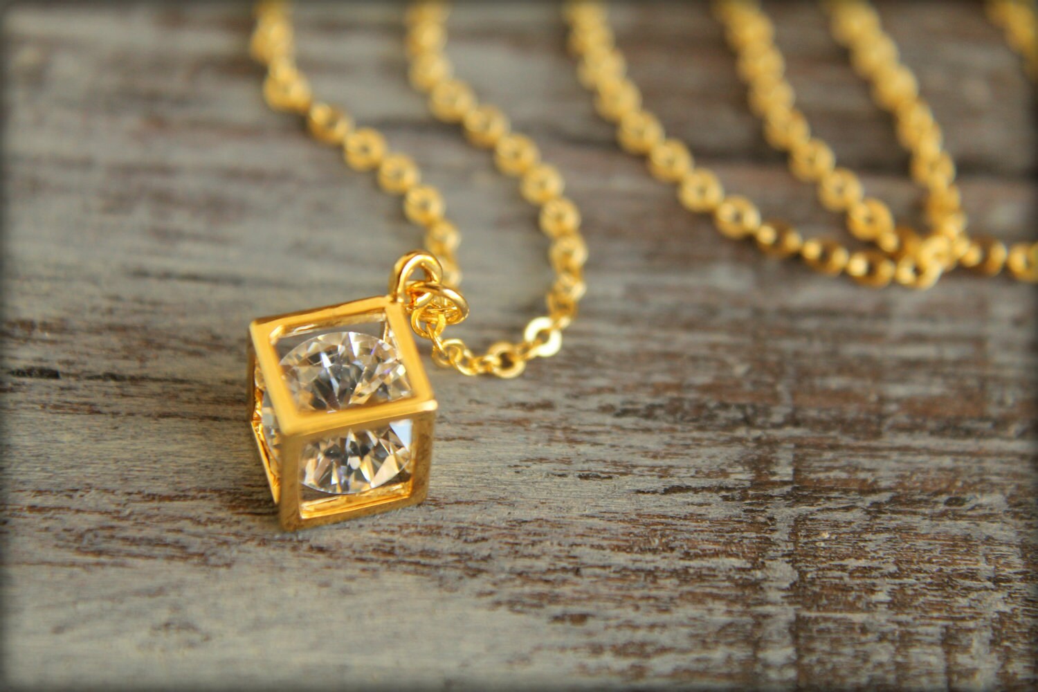 Boxed Diamond Necklace in Gold Etsy