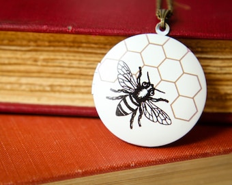 Bee and Honeycomb Locket Necklace