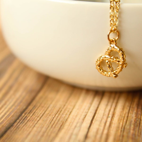 Tiny Pretzel Necklace, Available in Matte Silver or Gold