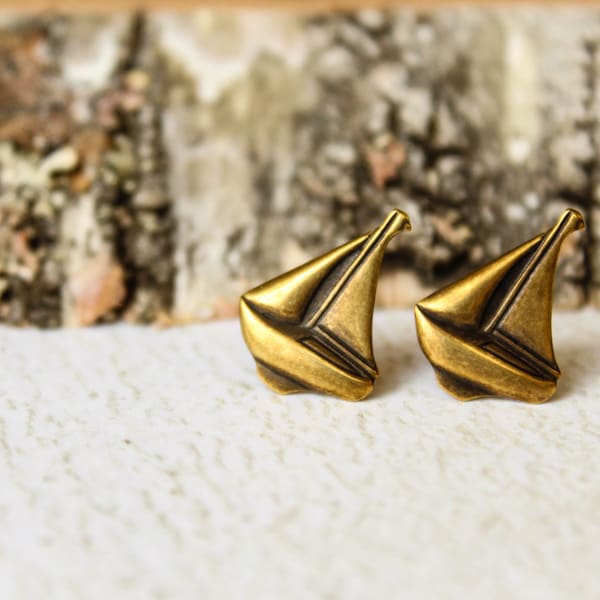 Sailboat Earrings, Available in Antiqued Silver, Aged Brass, and Aged Copper