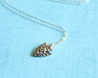 Hammered Arrowhead Necklace in Sterling Silver