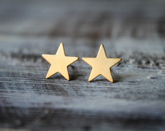 Smooth Star Earring Studs in Raw Brass, Stainless Steel Posts