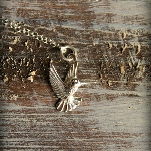 Sterling Silver Hummingbird Necklace, Bird in Flight image 5