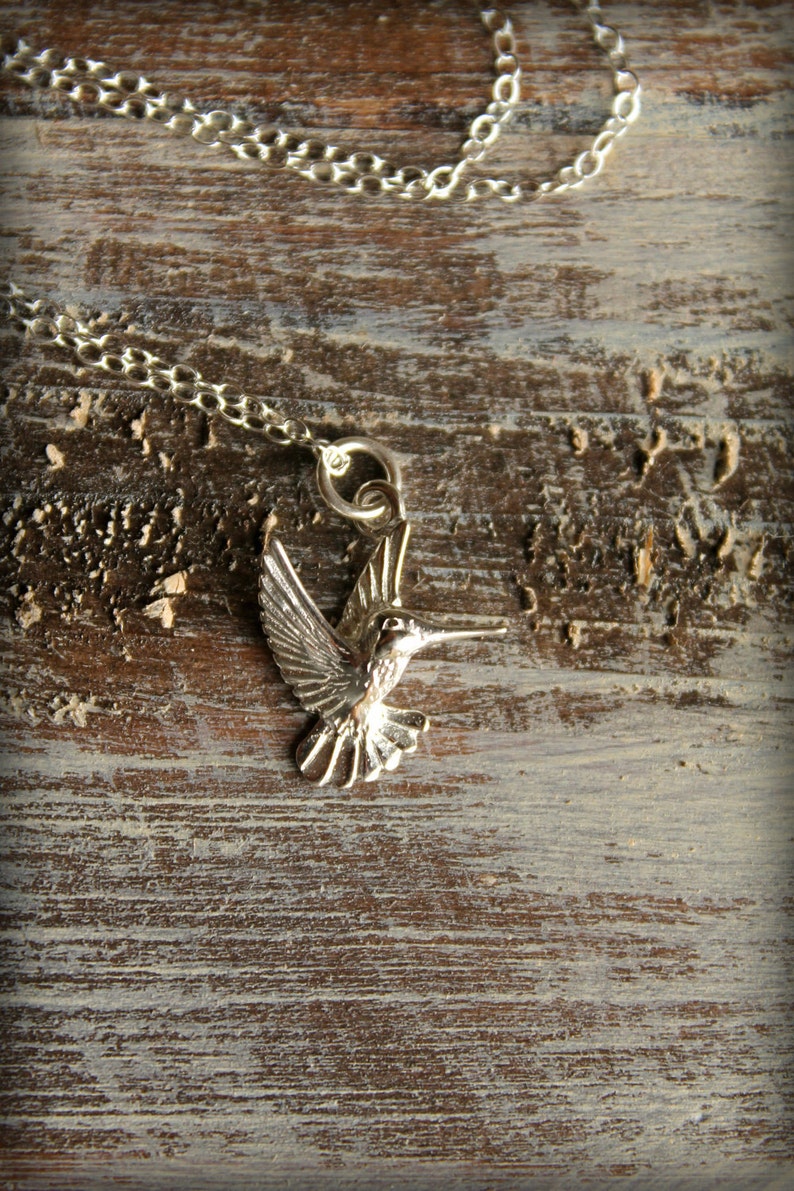 Sterling Silver Hummingbird Necklace, Bird in Flight image 5