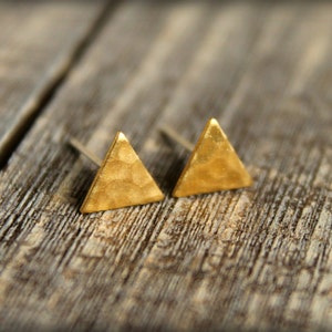 Hammered Triangle Earring Studs, Available in Multiple Finishes, Stainless Steel Posts, Great for Sensitive Ears
