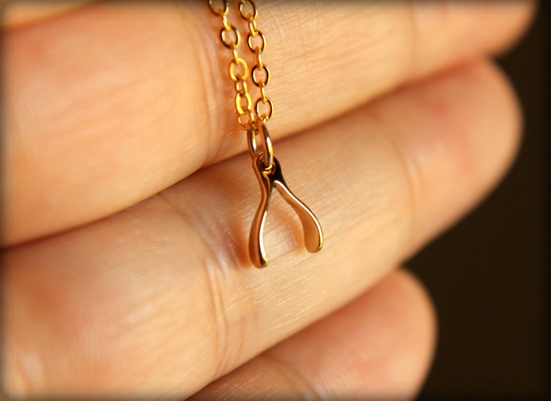 Tiny Wishbone Necklace, Available in Sterling Silver and in Bronze / Gold image 2