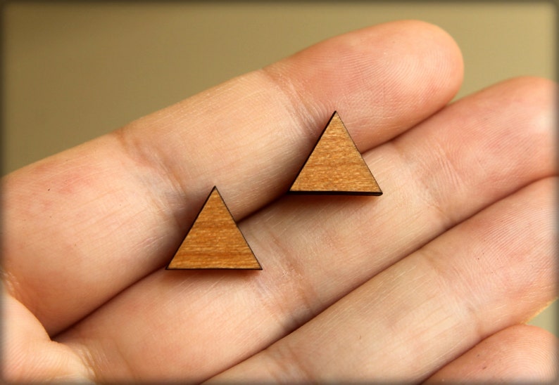 Triangle Studs, Laser Cut Wood Earrings image 3