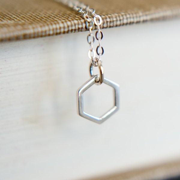Simple Hexagon Necklace in Sterling Silver
