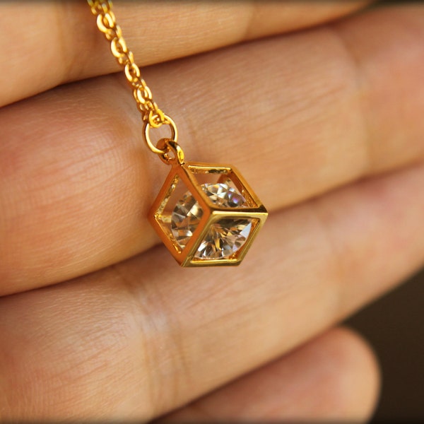 Boxed Diamond Necklace in Gold