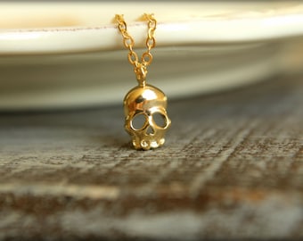 Skull Necklace, Available in Silver and Gold, Skull Human Head, Pirate Goth Halloween, Punk Rock, Layering Necklace
