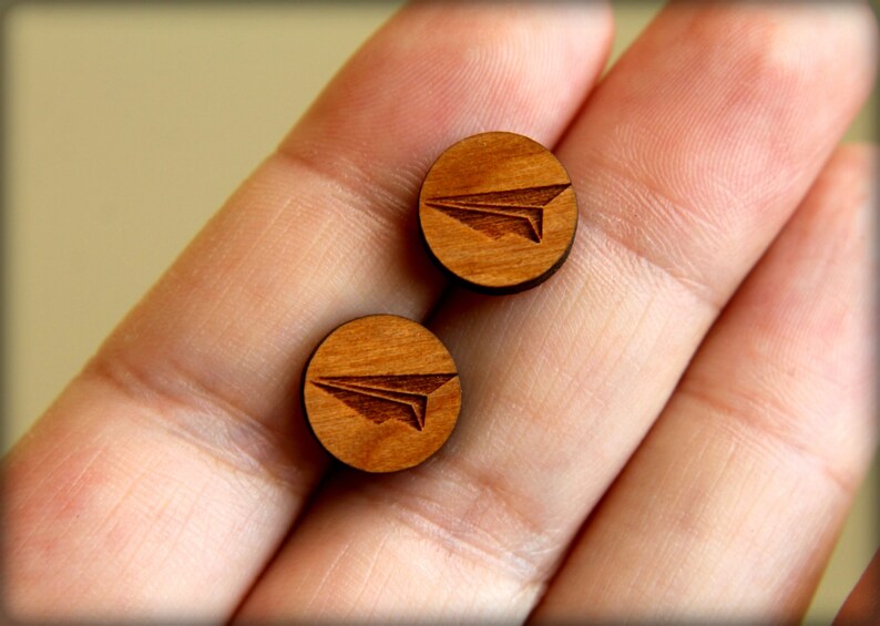 Paper Airplane Studs Laser Cut Wood Earrings Etsy