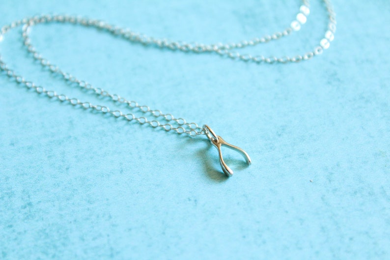 Tiny Wishbone Necklace, Available in Sterling Silver and in Bronze / Gold image 1