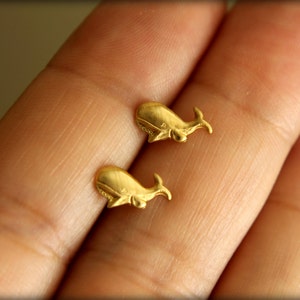 Whale Earring Studs, Available in Raw Brass or Silver Plated Brass, Stainless Steel Posts image 3