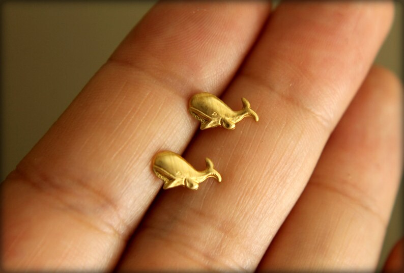 Whale Earring Studs, Available in Raw Brass or Silver Plated Brass, Stainless Steel Posts image 3